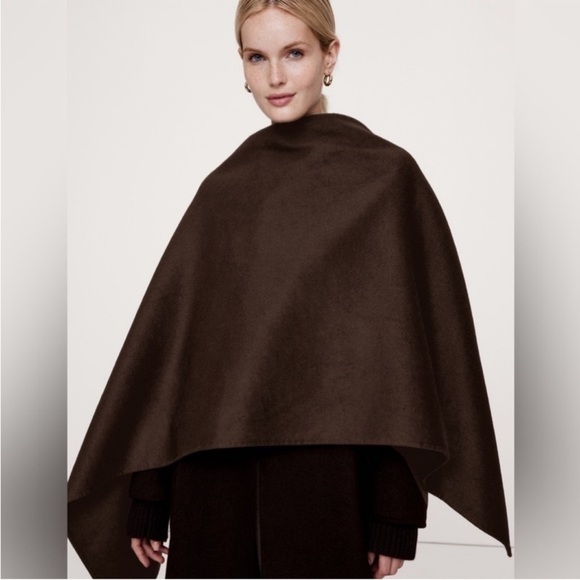 BRAND NEW! BR Chocolate Brown Oversized Double-Faced Wool Cape Coat - Picture 8 of 9